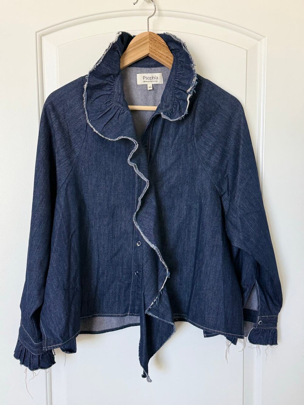 Psophía Vazquez de Castro Denim Ruffle Blouse XS Made in Spain